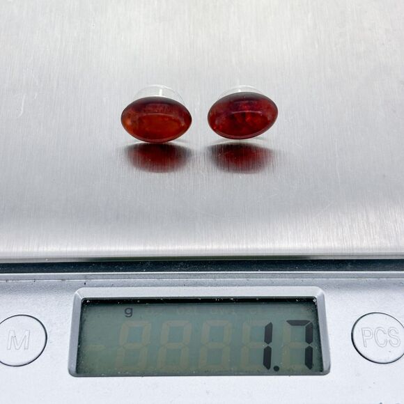 Vintage Sterling Silver 925 Oval Amber Stud Earrings - Picture 6 of 6